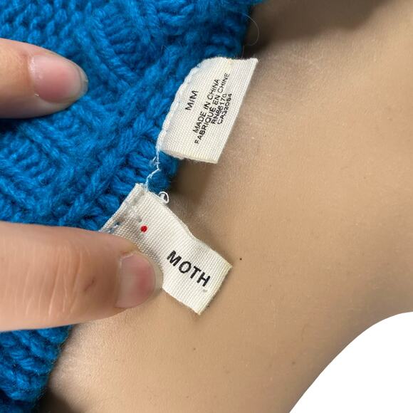 Anthropologie Moth Wool Angora Blue Side Button Raglan Pullover Sweater SZ M - Picture 8 of 9